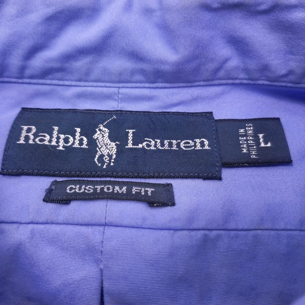Ralph Lauren Custom Fit Dress Shirt Button Down Long Sleeve Blue Mens Large - Picture 5 of 8
